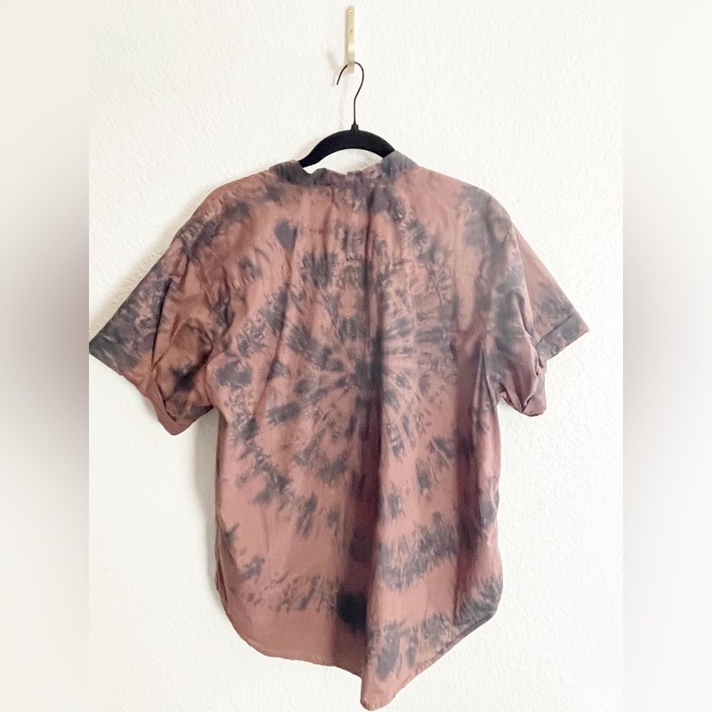 Nation LTD Los Angeles Tie Dye Tie Front Chocolate Brown Top Hi low - Picture 3 of 5